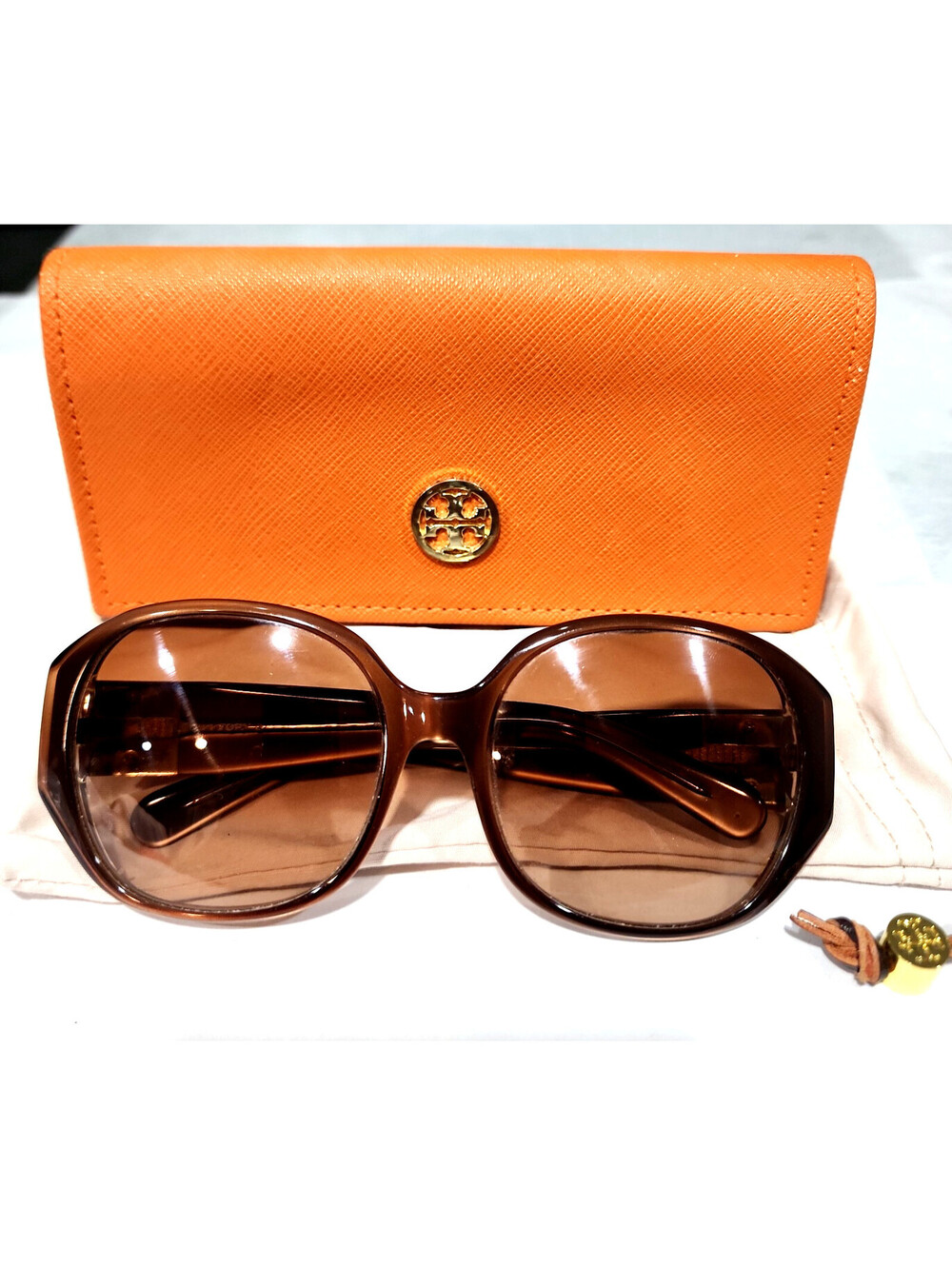 Tory Burch Large Glossy Brown Oversized Sunglasses 55-18 140 w Case Pouch